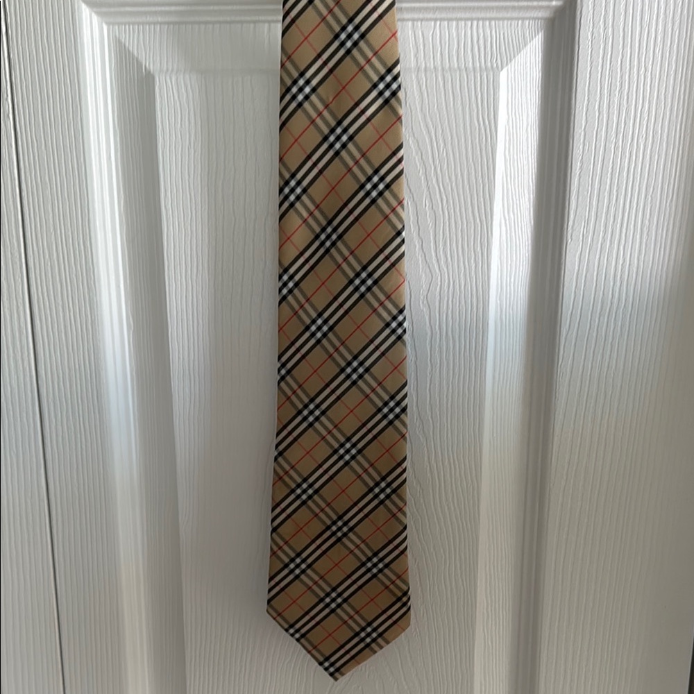 Burberry Tan and Black Plaid Tie